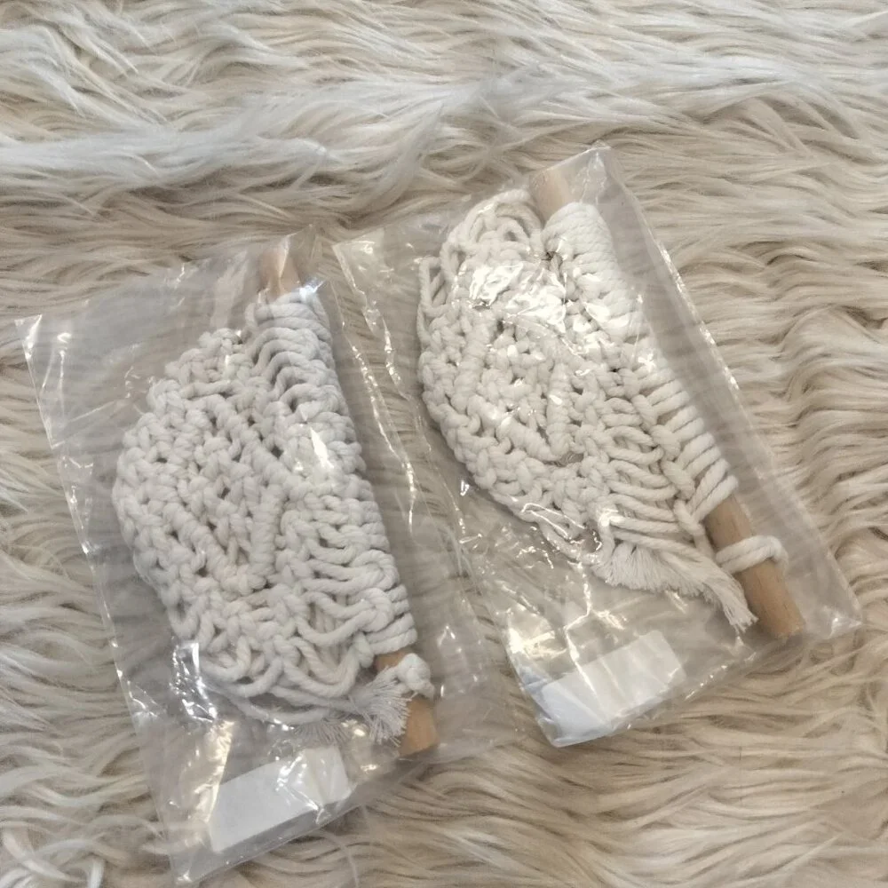 NWT 2pk Macrame Wall Hanging White Cord Wood Dowel